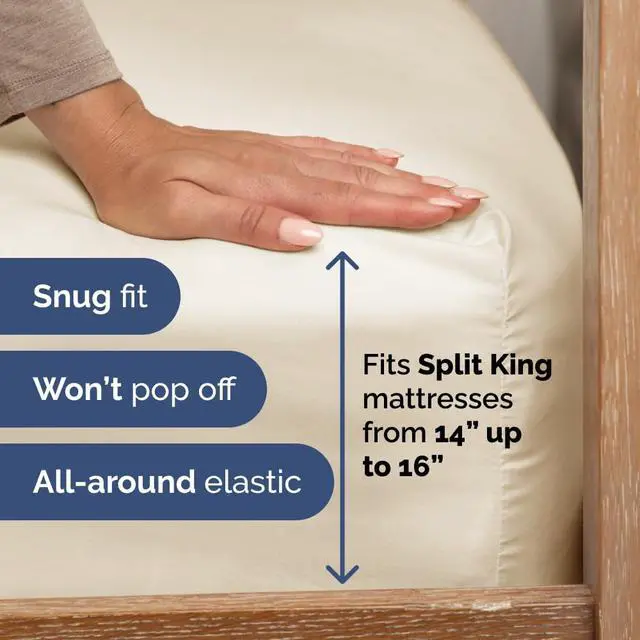 Alt view image 4 of 7 - Flex Top Split Head King 4 Piece Sheet Set - Soft, Breathable & Cooling Bed Sheets Set - Hotel Luxury Bedding for Women & Men with Deep Pockets - Wrinkle Free & Fade Resistant - Oeko-Tex - Off White