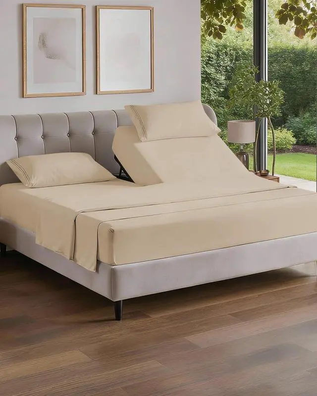 Main image of Flex Top Split Head King 4 Piece Sheet Set - Ultra-Soft, Breathable & Cooling Bed Sheets Set - Hotel Luxury Bedding for Women & Men with Deep Pockets - Wrinkle Free & Fade Resistant - Oeko-Tex - Cream