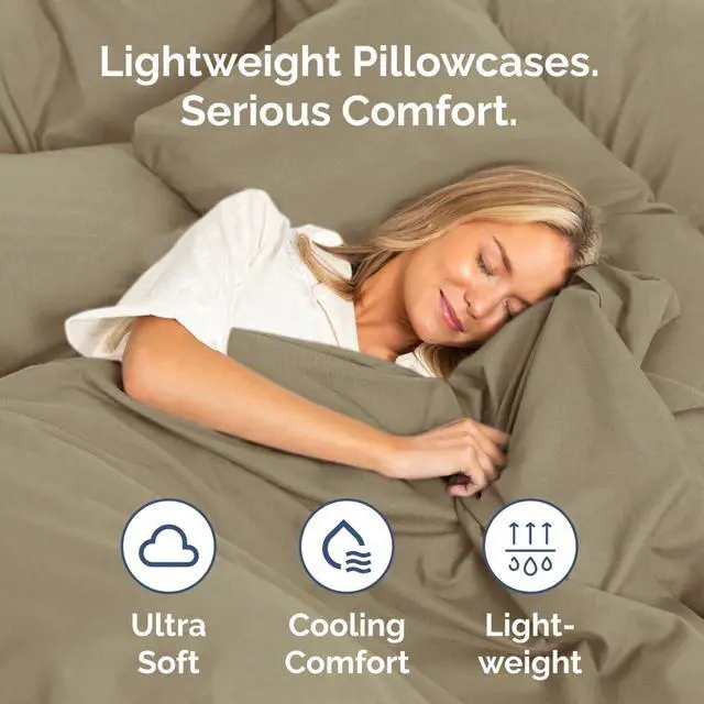 Alt view image 3 of 7 - Queen Pillow Cases Set of 4 - Ultra Soft Hotel Quality Pillowcase Covers - Comfy, Cozy & Wrinkle Free - Shrinkage, Stain and Fade Resistant - Machine Washable Pillow Protectors - 4 Piece Set - Khaki