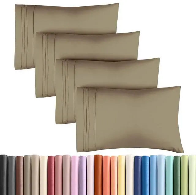 Main image of Queen Pillow Cases Set of 4 - Ultra Soft Hotel Quality Pillowcase Covers - Comfy, Cozy & Wrinkle Free - Shrinkage, Stain and Fade Resistant - Machine Washable Pillow Protectors - 4 Piece Set - Khaki