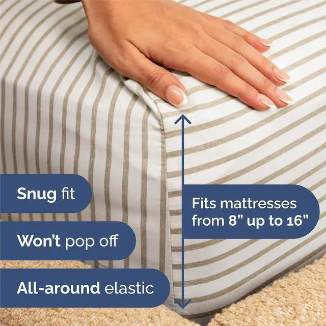 Alt view image 3 of 7 - King Size 4 Piece Sheet Set - Comfy Breathable & Cooling Sheets - Hotel Luxury Bed Sheets for Women & Men - Deep Pockets, Easy-Fit, Soft & Wrinkle Free Sheets - Beige Stripes Oeko-Tex Bed Sheet Set