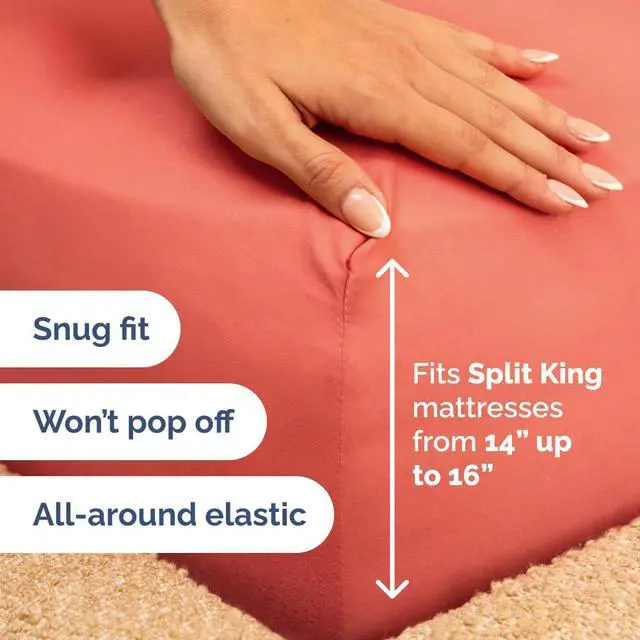 Alt view image 4 of 7 - Flex Top Split Head King 4 Piece Sheet Set - Ultra-Soft, Breathable & Cooling Bed Sheets Set - Hotel Luxury Bedding for Women & Men with Deep Pockets - Wrinkle Free & Fade Resistant - Oeko-Tex - Coral