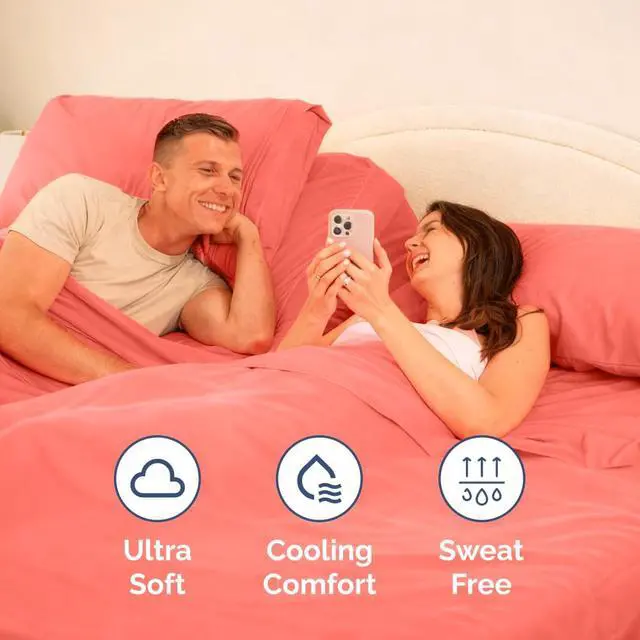 Alt view image 5 of 7 - Flex Top Split Head King 4 Piece Sheet Set - Ultra-Soft, Breathable & Cooling Bed Sheets Set - Hotel Luxury Bedding for Women & Men with Deep Pockets - Wrinkle Free & Fade Resistant - Oeko-Tex - Coral