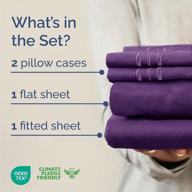 Alt view image 2 of 7 - Cal King Size 4 Piece Sheet Set - Comfy Breathable & Cooling Sheets - Hotel Luxury Bed Sheets for Women and Men - Deep Pockets, Easy-Fit, Soft and Wrinkle Free Sheets - Purple Oeko-Tex Bed Sheet Set
