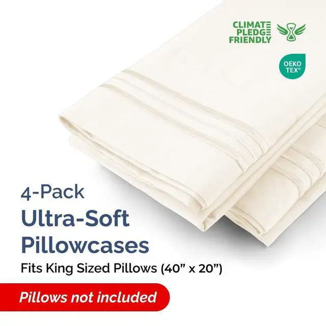 Alt view image 2 of 7 - King Pillow Cases Set of 4 - Ultra Soft Hotel Quality Pillowcase Covers - Comfy, Cozy & Wrinkle Free - Shrinkage, Stain & Fade Resistant - Machine Washable Pillow Protectors - 4 Piece Set - Off White