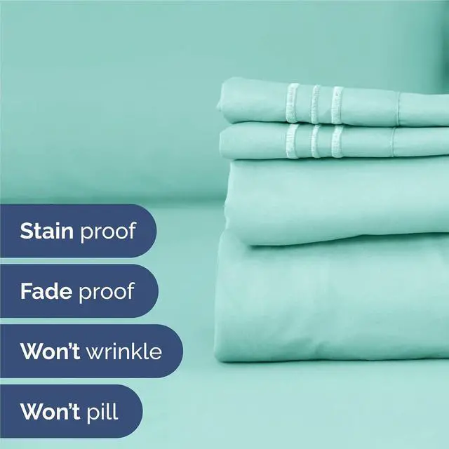 Alt view image 5 of 7 - Full Size 4 Piece Sheet Set - Comfy Breathable & Cooling Sheets - Hotel Luxury Bed Sheets for Women & Men - Deep Pockets, Easy-Fit, Extra Soft & Wrinkle Free Sheets - Spa Blue Oeko-Tex Bed Sheet Set
