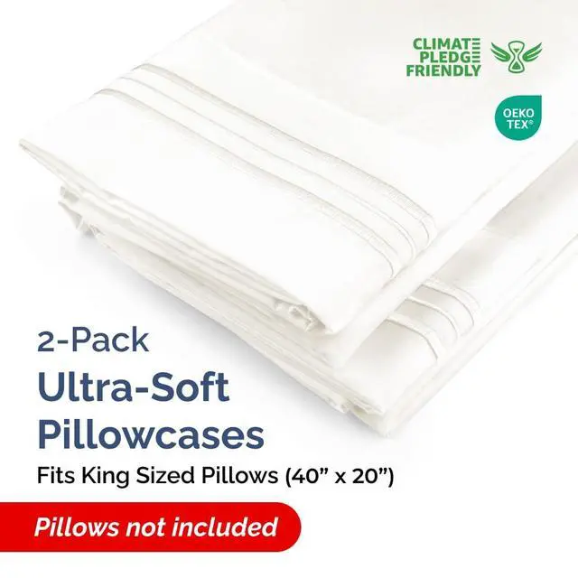 Alt view image 2 of 7 - King Pillow Cases Set of 2 - Ultra Soft Hotel Quality Pillowcase Covers - Comfy, Cozy & Wrinkle Free - Shrinkage and Fade Resistant - Machine Washable Pillow Protectors - 2 Piece Set - Antique White