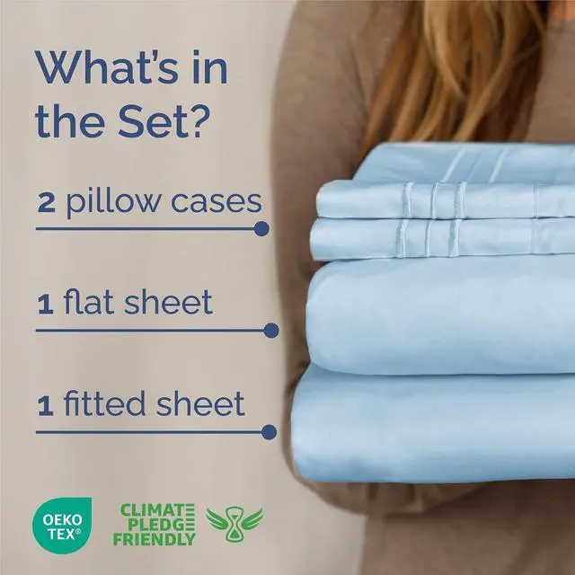 Alt view image 2 of 7 - King Size 4 Piece Sheet Set - Comfy Breathable & Cooling Sheets - Hotel Luxury Bed Sheets for Women & Men - Deep Pockets, Easy-Fit, Soft and Wrinkle Free Sheets - Light Blue Oeko-Tex Bed Sheet Set