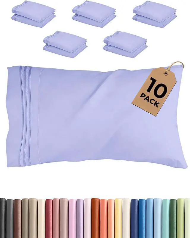 Main image of Standard Pillow Cases Set of 10 - Ultra Soft Hotel Quality Pillowcase Covers - Comfy & Wrinkle Free - Shrink & Fade Resistant - Easy-Care, Machine Washable Pillow Protectors - 10 Piece Set - Lavender