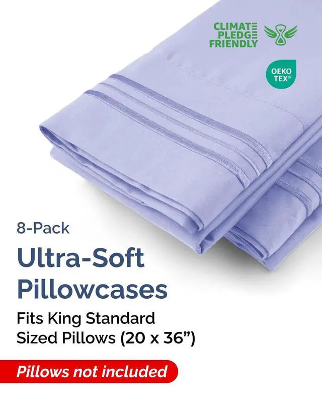 Alt view image 2 of 7 - King Standard Pillow Cases Set of 10 - Ultra Soft Hotel Quality Pillowcase Covers - Comfy & Wrinkle Free - Shrink & Fade Resistant - Soft, Machine Washable Pillow Protectors - 10 Piece Set - Lavender