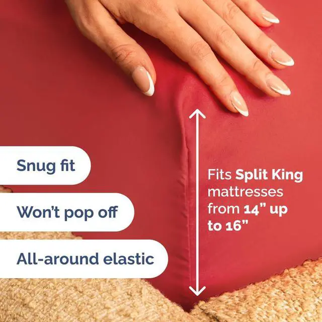 Alt view image 4 of 7 - Flex Top Split Head King 4 Piece Sheet Set - Ultra-Soft, Breathable & Cooling Bed Sheets Set - Hotel Luxury Bedding for Women & Men with Deep Pockets - Wrinkle Free & Fade Resistant - Oeko-Tex - Red