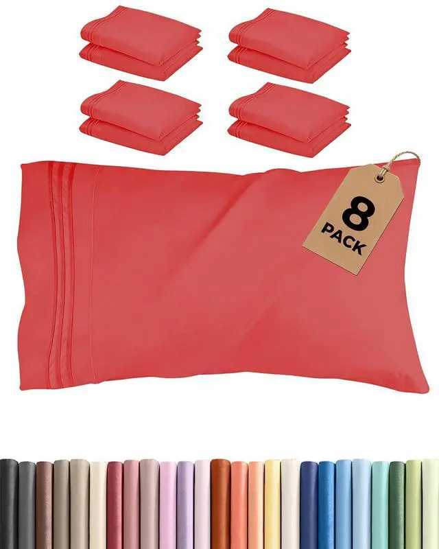 Main image of King Standard Pillow Cases Set of 8 - Ultra Soft Hotel Quality Pillowcase Covers - Comfy & Wrinkle Free - Shrink, Stain & Fade Resistant - Soft, Machine Washable Pillow Protectors - 8 Piece Set - Red
