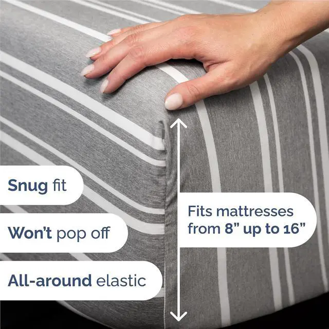 Alt view image 3 of 7 - Full Size 4 Piece Sheet Set - Comfy Breathable & Cooling Sheets - Hotel Luxury Bed Sheets for Women & Men - Deep Pockets, Easy-Fit, Soft and Wrinkle Free Sheets - Grey Stripes Oeko-Tex Bed Sheet Set