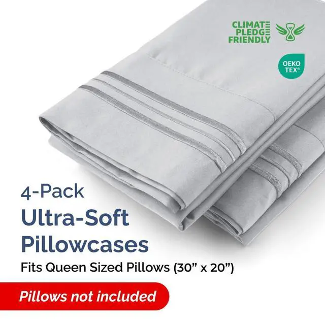Alt view image 2 of 7 - Queen Pillow Cases Set of 4 - Ultra Soft Hotel Quality Pillowcase Covers - Comfy, Cozy & Wrinkle Free - Shrink, Stain & Fade Resistant - Machine Washable Pillow Protectors - 4 Piece Set - Steel Blue