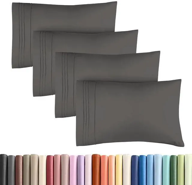 Main image of King Standard Pillow Cases Set of 4 - Soft Hotel Quality Pillowcase Covers - Comfy Bedding for Women, Men, Kids & Teens - Machine Washable Pillow Protectors - 4 Piece Set - King Standard Size Charcoal