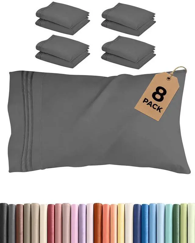Main image of Queen Pillow Cases Set of 8 - Ultra Soft Hotel Quality Pillowcase Covers - Comfy & Wrinkle Free - Stain & Fade Resistant - Soft, Easy-Care, Machine Washable Pillow Protectors - 8 Piece Set - Charcoal