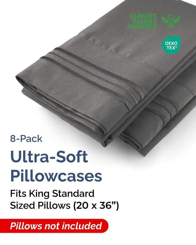 Alt view image 2 of 7 - King Standard Pillow Cases Set of 8 - Ultra Soft Hotel Quality Pillowcase Covers - Cozy & Wrinkle Free - Shrink, Stain and Fade Resistant - Machine Washable Pillow Protectors - 8 Piece Set - Charcoal