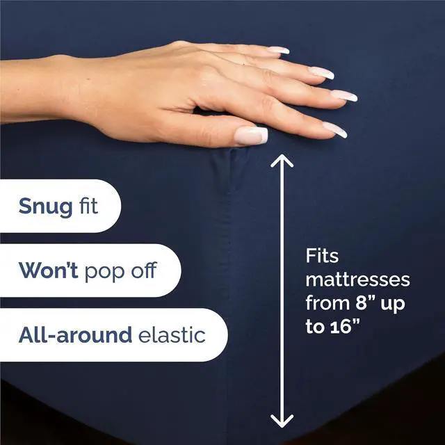 Alt view image 3 of 7 - Split King Size 5 Piece Sheet Set - Comfy Breathable & Cooling Sheets - Hotel Luxury Bed Sheets for Women & Men - Deep Pockets, Easy-Fit, Soft & Wrinkle Free Sheets - Navy Blue Oeko-Tex Bed Sheet Set