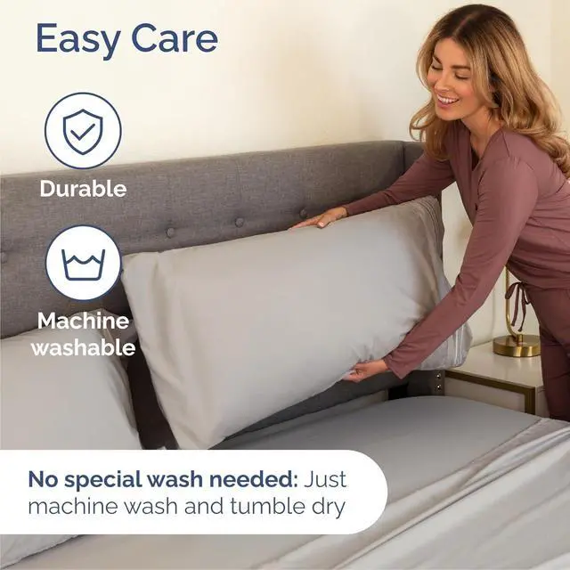 Alt view image 7 of 7 - Cal King Size 4 Piece Sheet Set - Comfy Breathable & Cooling Sheets - Hotel Luxury Bed Sheets for Women & Men - Deep Pockets, Easy-Fit, Soft & Wrinkle Free Sheets - Light Grey Oeko-Tex Bed Sheet Set