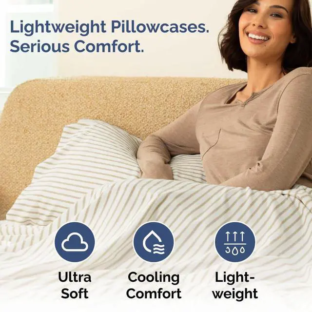 Alt view image 3 of 7 - Queen Pillow Cases Set of 4 - Ultra Soft Hotel Quality Pillowcase Covers - Comfy, Cozy & Wrinkle Free - Shrinkage & Fade Resistant - Machine Washable Pillow Protectors - 4 Piece Set - Beige Stripes 2