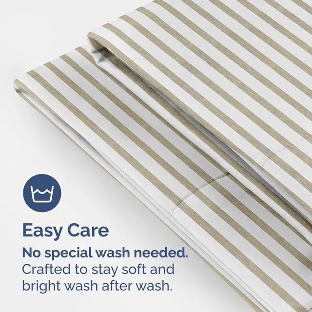Alt view image 5 of 7 - Queen Pillow Cases Set of 4 - Ultra Soft Hotel Quality Pillowcase Covers - Comfy, Cozy & Wrinkle Free - Shrinkage & Fade Resistant - Machine Washable Pillow Protectors - 4 Piece Set - Beige Stripes 2