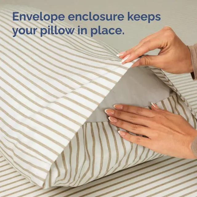Alt view image 6 of 7 - Queen Pillow Cases Set of 4 - Ultra Soft Hotel Quality Pillowcase Covers - Comfy, Cozy & Wrinkle Free - Shrinkage & Fade Resistant - Machine Washable Pillow Protectors - 4 Piece Set - Beige Stripes 2