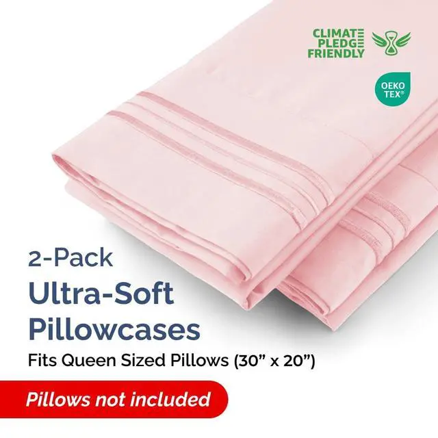 Alt view image 2 of 7 - Queen Pillow Cases Set of 2 - Ultra Soft Hotel Quality Pillowcase Covers - Comfy, Cozy & Wrinkle Free - Shrinkage, Stain & Fade Resistant - Machine Washable Pillow Protectors - 2 Piece Set - Baby Pink