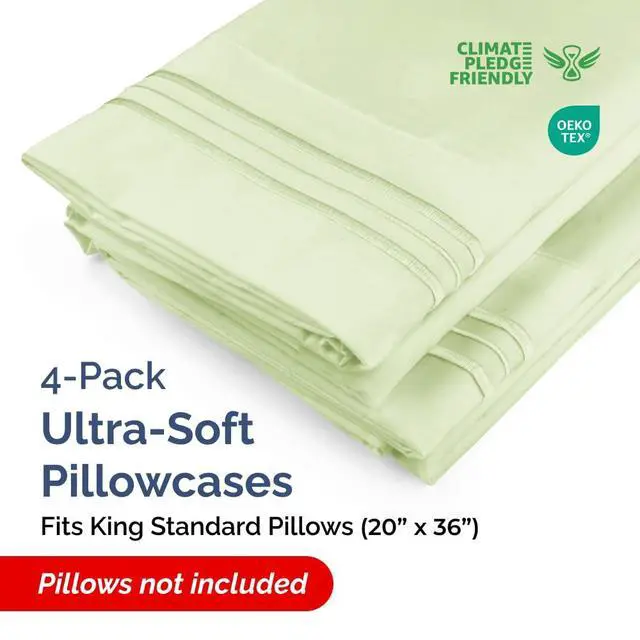 Alt view image 2 of 7 - King Standard Pillow Cases Set of 4 - Soft Hotel Quality Pillowcase Covers - Comfy Bedding for Women, Men, Kids & Teens - Machine Washable Pillow Protectors - 4 Piece - King Standard Light Sage Green