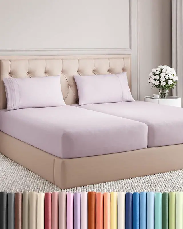 Main image of Split King Size 5 Piece Sheet Set - Comfy Breathable & Cooling Sheets - Hotel Luxury Bed Sheets for Women & Men - Deep Pockets, Easy-Fit, Soft & Wrinkle Free Sheets - Light Lavender Oeko-Tex Sheets