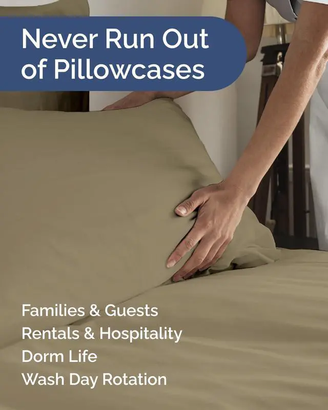 Alt view image 5 of 7 - Queen Pillow Cases Set of 10 - Ultra Soft Hotel Quality Pillowcase Covers - Comfy & Wrinkle Free - Shrink & Fade Resistant - Soft, Easy-Care, Machine Washable Pillow Protectors - 10 Piece Set - Khaki