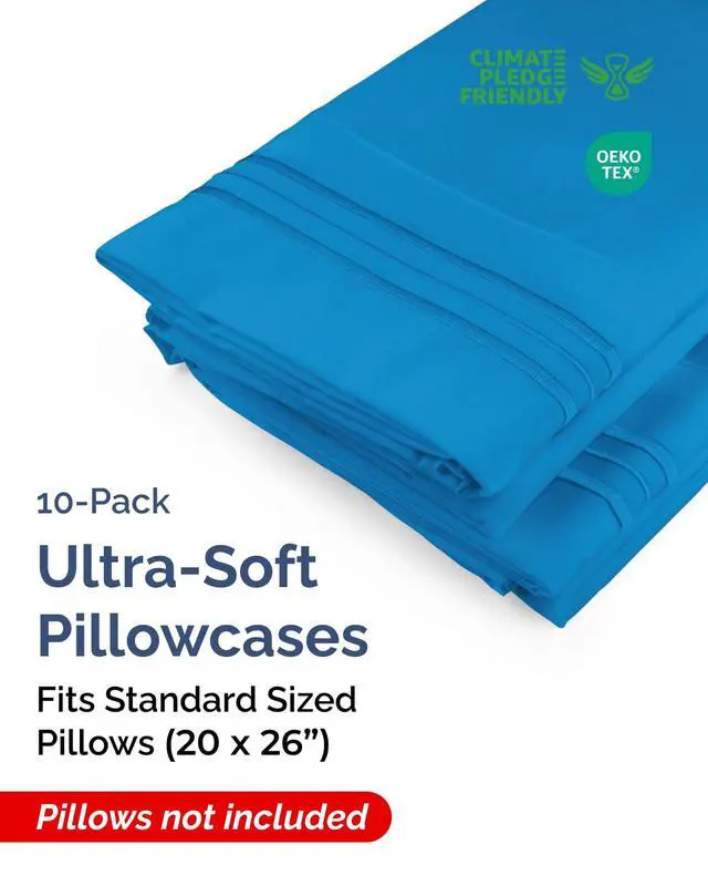 Alt view image 2 of 7 - Standard Pillow Cases Set of 10 - Ultra Soft Hotel Quality Pillowcase Covers - Comfy & Wrinkle Free - Shrink, Stain and Fade Resistant - Machine Washable Pillow Protectors - 10 Piece Set - Royal Blue