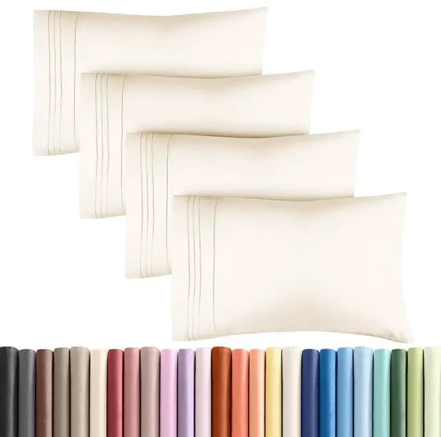 Main image of Queen Pillow Cases Set of 4 - Ultra Soft Hotel Quality Pillowcase Covers - Comfy, Cozy & Wrinkle Free - Shrinkage, Stain & Fade Resistant - Machine Washable Pillow Protectors - 4 Piece Set - Off White