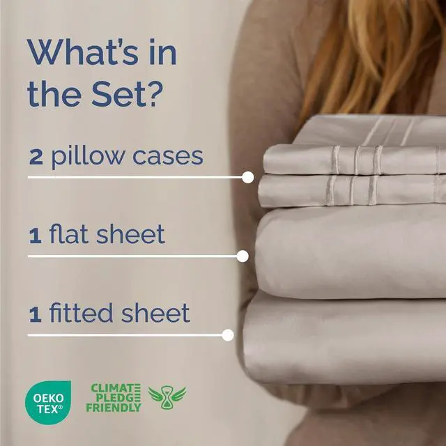 Alt view image 2 of 7 - Full Size 4 Piece Sheet Set - Comfy Breathable & Cooling Sheets - Hotel Luxury Bed Sheets for Women and Men - Deep Pockets, Easy-Fit, Soft and Wrinkle Free Sheets - Light Grey Oeko-Tex Bed Sheet Set