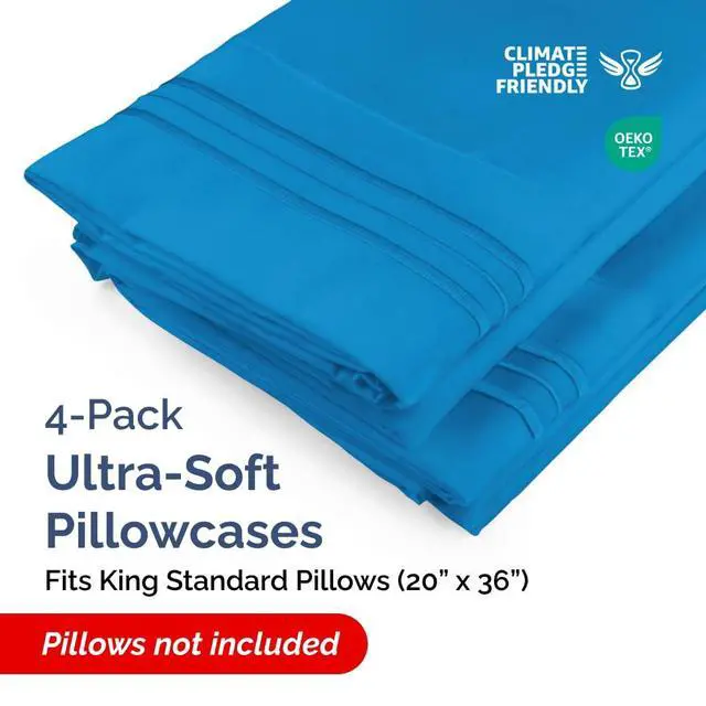Alt view image 2 of 7 - King Standard Pillow Cases Set of 4 - Soft Hotel Quality Pillowcase Covers - Comfy Bedding for Women, Men, Kids & Teens - Machine Washable Pillow Protectors - 4 Piece Set - King Standard Royal Blue