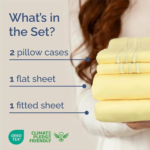 Alt view image 2 of 7 - King Size 4 Piece Sheet Set - Comfy Breathable & Cooling Sheets - Hotel Luxury Bed Sheets for Women & Men - Deep Pockets, Easy-Fit, Extra Soft and Wrinkle Free Sheets - Yellow Oeko-Tex Bed Sheet Set
