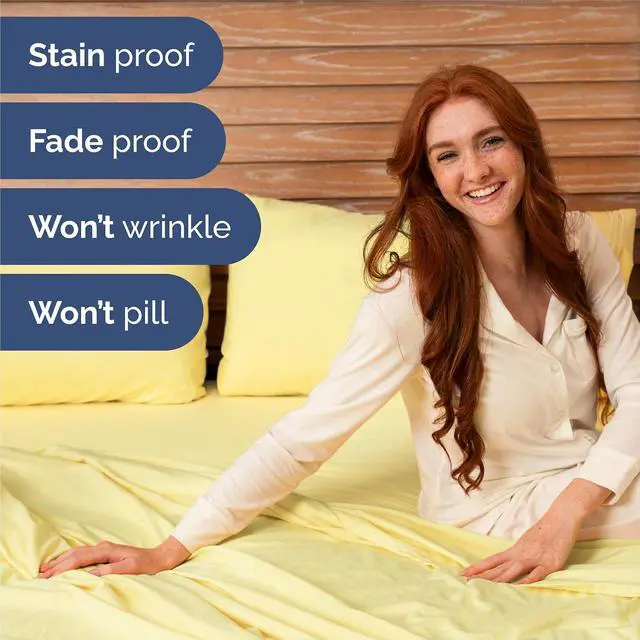 Alt view image 5 of 7 - King Size 4 Piece Sheet Set - Comfy Breathable & Cooling Sheets - Hotel Luxury Bed Sheets for Women & Men - Deep Pockets, Easy-Fit, Extra Soft and Wrinkle Free Sheets - Yellow Oeko-Tex Bed Sheet Set