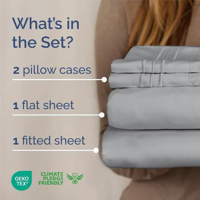 Alt view image 2 of 7 - King Size 4 Piece Sheet Set - Comfy Breathable & Cooling Sheets - Hotel Luxury Bed Sheets for Women and Men - Deep Pockets, Easy-Fit, Soft and Wrinkle Free Sheets - Steel Blue Oeko-Tex Bed Sheet Set