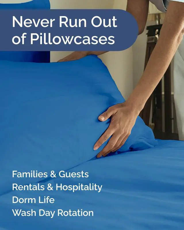 Alt view image 5 of 7 - Standard Pillow Cases Set of 10 - Ultra Soft Hotel Quality Pillowcase Covers - Comfy & Wrinkle Free - Shrink, Stain and Fade Resistant - Machine Washable Pillow Protectors - 10 Piece Set - Royal Blue