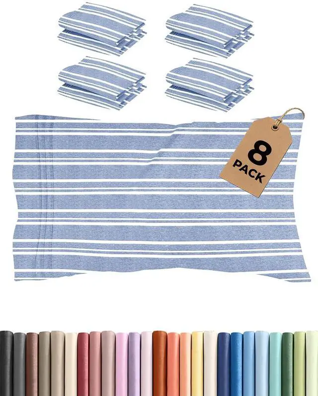 Main image of King Standard Pillow Cases Set of 8 - Ultra Soft Hotel Quality Pillowcase Covers - Cozy & Wrinkle Free - Stain & Fade Resistant - Soft, Machine Washable Pillow Protectors - 8 Piece Set - Blue Stripes