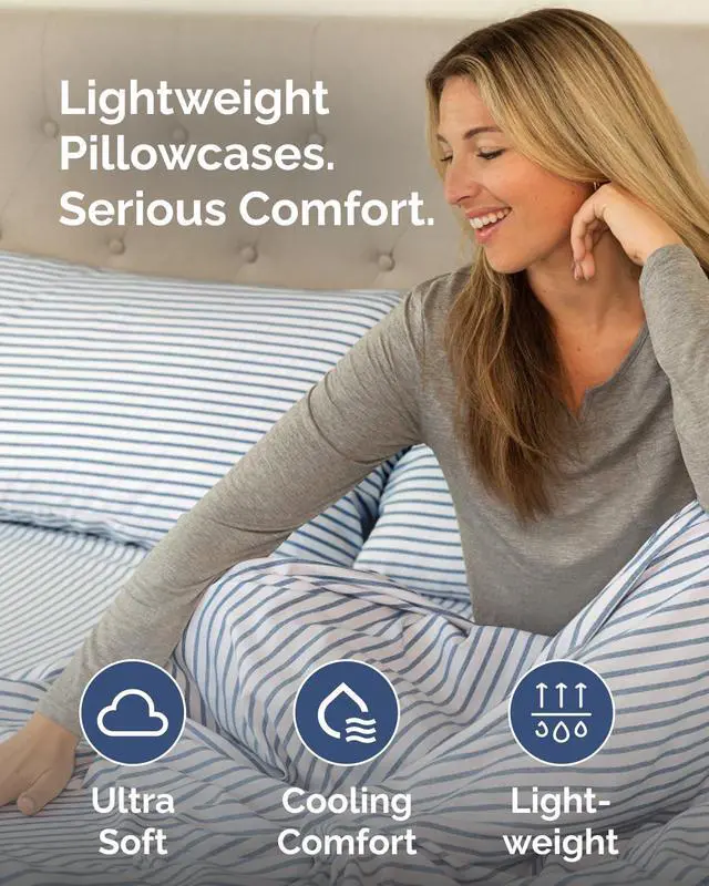 Alt view image 3 of 7 - King Standard Pillow Cases Set of 8 - Ultra Soft Hotel Quality Pillowcase Covers - Cozy & Wrinkle Free - Stain & Fade Resistant - Soft, Machine Washable Pillow Protectors - 8 Piece Set - Blue Stripes