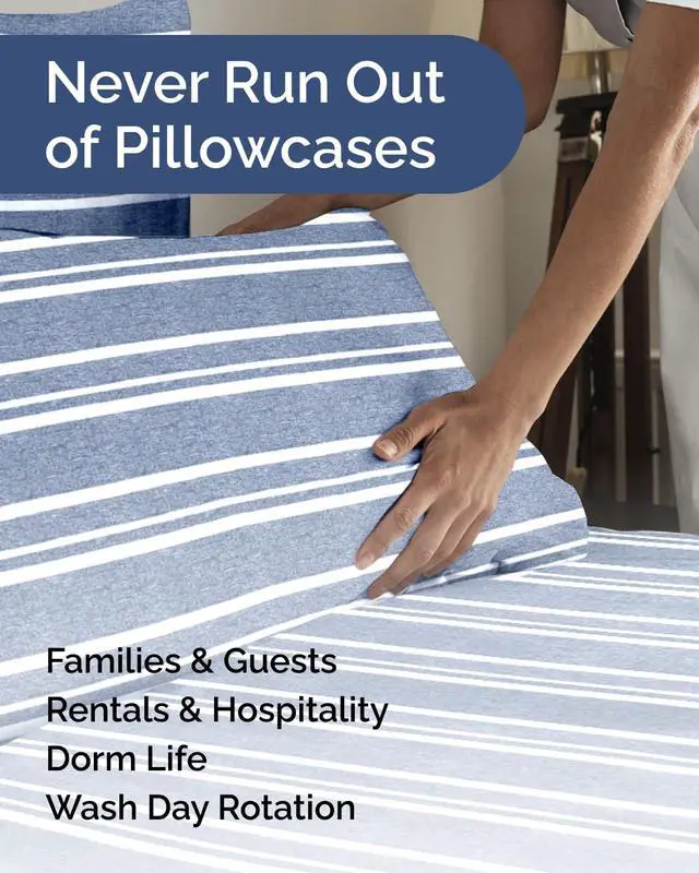 Alt view image 5 of 7 - King Standard Pillow Cases Set of 8 - Ultra Soft Hotel Quality Pillowcase Covers - Cozy & Wrinkle Free - Stain & Fade Resistant - Soft, Machine Washable Pillow Protectors - 8 Piece Set - Blue Stripes