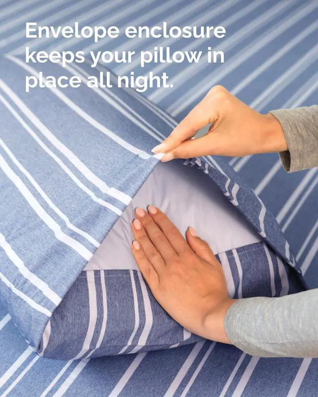 Alt view image 7 of 7 - King Standard Pillow Cases Set of 8 - Ultra Soft Hotel Quality Pillowcase Covers - Cozy & Wrinkle Free - Stain & Fade Resistant - Soft, Machine Washable Pillow Protectors - 8 Piece Set - Blue Stripes