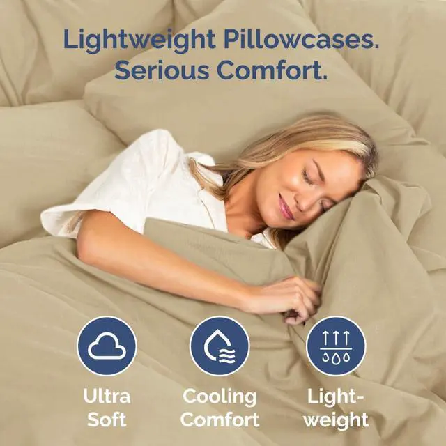 Alt view image 3 of 7 - Standard Pillow Cases Set of 2 - Ultra-Soft Hotel Quality Pillowcase Covers - Comfy & Wrinkle Free - Stain and Fade Resistant - Machine Washable Pillow Protectors - 2 Piece Set - Standard Size Beige