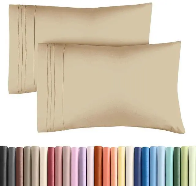 Main image of Standard Pillow Cases Set of 2 - Ultra-Soft Hotel Quality Pillowcase Covers - Comfy & Wrinkle Free - Stain and Fade Resistant - Machine Washable Pillow Protectors - 2 Piece Set - Standard Size Beige
