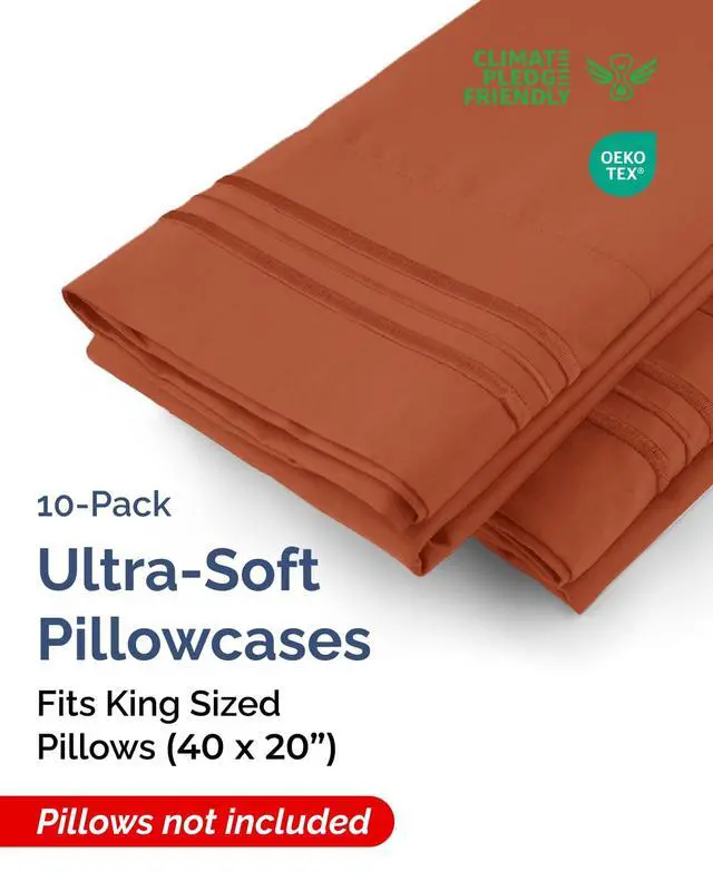 Alt view image 2 of 7 - King Pillow Cases Set of 10 - Ultra Soft Hotel Quality Pillowcase Covers - Comfy & Wrinkle Free - Shrink, Stain & Fade Resistant - Soft, Machine Washable Pillow Protectors - 10 Piece Set - Terracotta