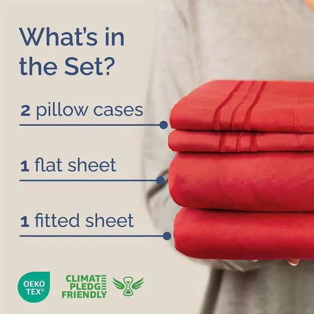 Alt view image 2 of 7 - King Size 4 Piece Sheet Set - Comfy Breathable & Cooling Sheets - Hotel Luxury Bed Sheets for Women & Men - Deep Pockets, Easy-Fit, Extra Soft & Wrinkle Free Sheets - Red Oeko-Tex Bed Sheet Set