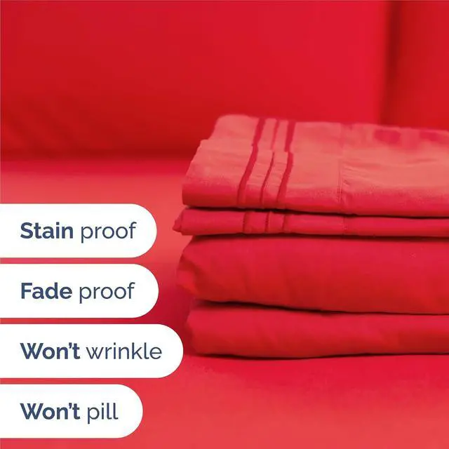 Alt view image 5 of 7 - King Size 4 Piece Sheet Set - Comfy Breathable & Cooling Sheets - Hotel Luxury Bed Sheets for Women & Men - Deep Pockets, Easy-Fit, Extra Soft & Wrinkle Free Sheets - Red Oeko-Tex Bed Sheet Set