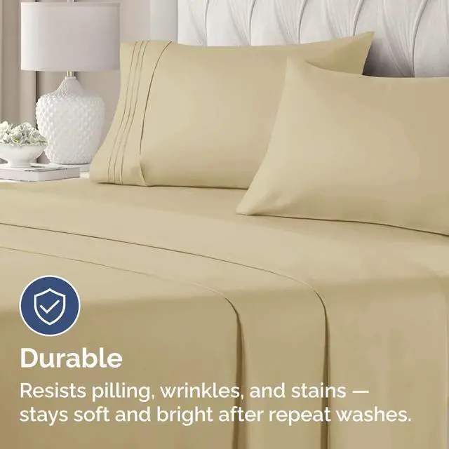 Alt view image 4 of 7 - Standard Pillow Cases Set of 2 - Ultra-Soft Hotel Quality Pillowcase Covers - Comfy & Wrinkle Free - Stain and Fade Resistant - Machine Washable Pillow Protectors - 2 Piece Set - Standard Size Beige