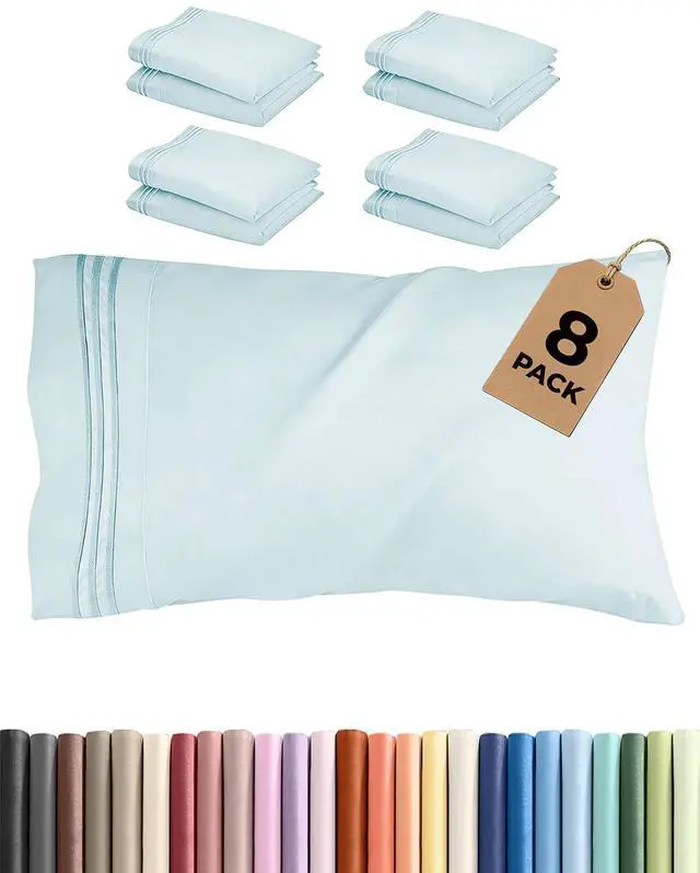 Main image of King Standard Pillow Cases Set of 8 - Ultra Soft Hotel Quality Pillowcase Covers - Cozy & Wrinkle Free - Shrink, Stain and Fade Resistant - Machine Washable Pillow Protectors - 8 Piece Set - Sky Blue