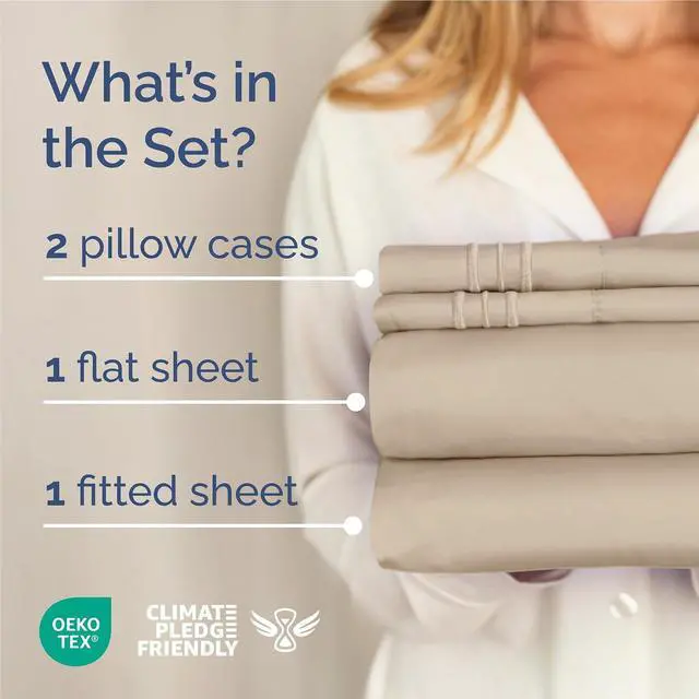 Alt view image 2 of 7 - Full Size 4 Piece Sheet Set - Comfy Breathable & Cooling Sheets - Hotel Luxury Bed Sheets for Women & Men - Deep Pockets, Easy-Fit, Extra Soft and Wrinkle Free Sheets - Cream Oeko-Tex Bed Sheet Set